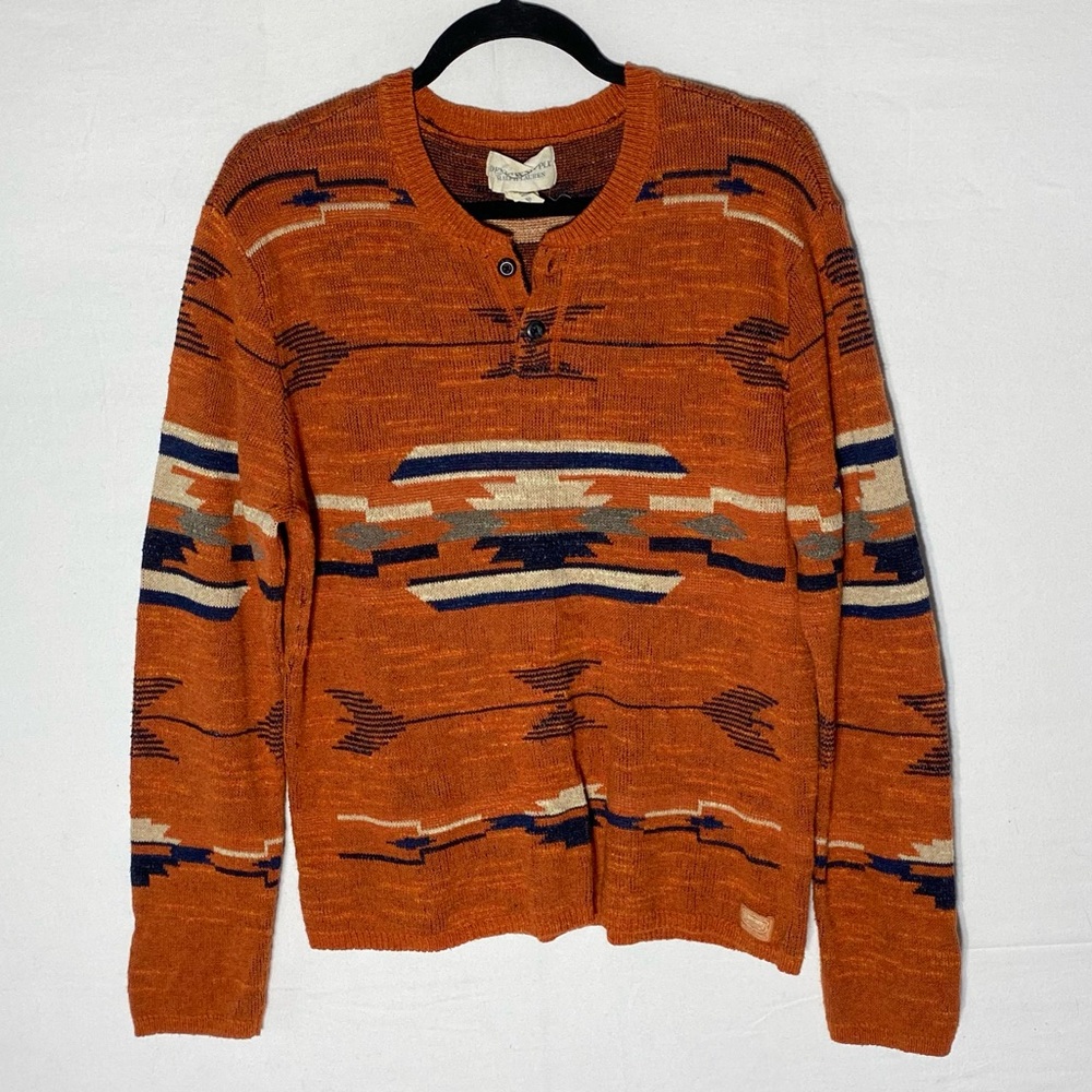 Vintage Y2K Denim & Supply Orange Southwestern Aztec Print Cotton Knit Sweater L